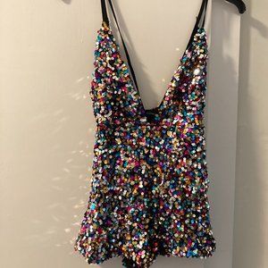 PrettyLittleThing Tarlia Sequin Plunge Romper Size 2